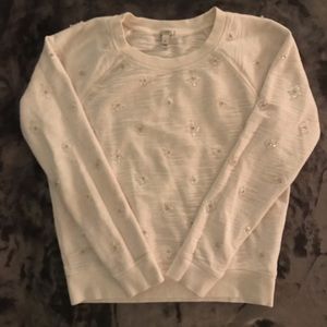 J. Crew White Beaded Sweatshirt